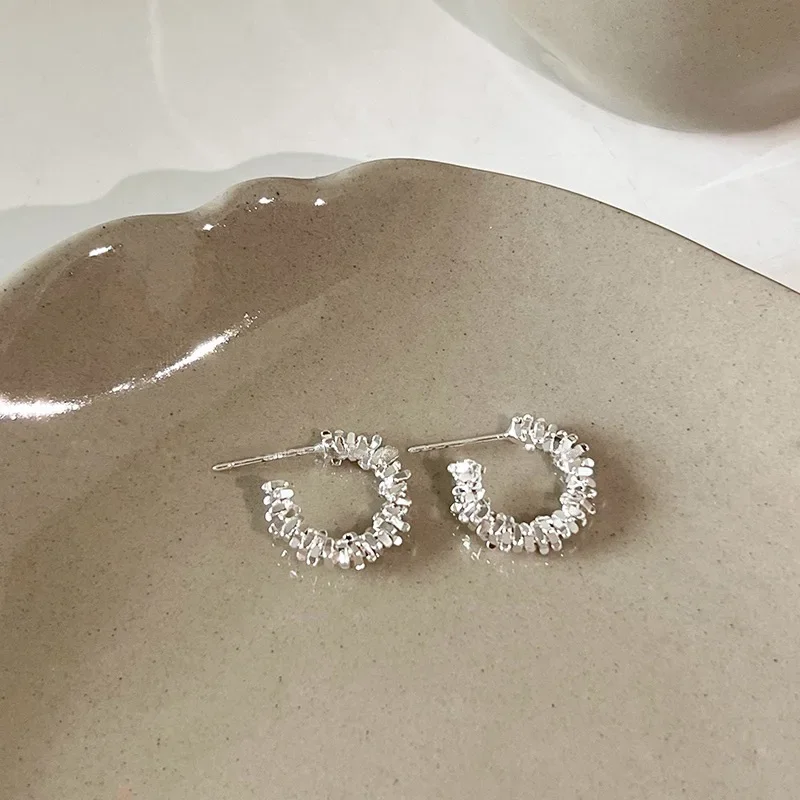 Silver Shattered Silver C-shaped Earrings for Women in Summer, Versatile and Niche Design Earrings Earrings Silver 925