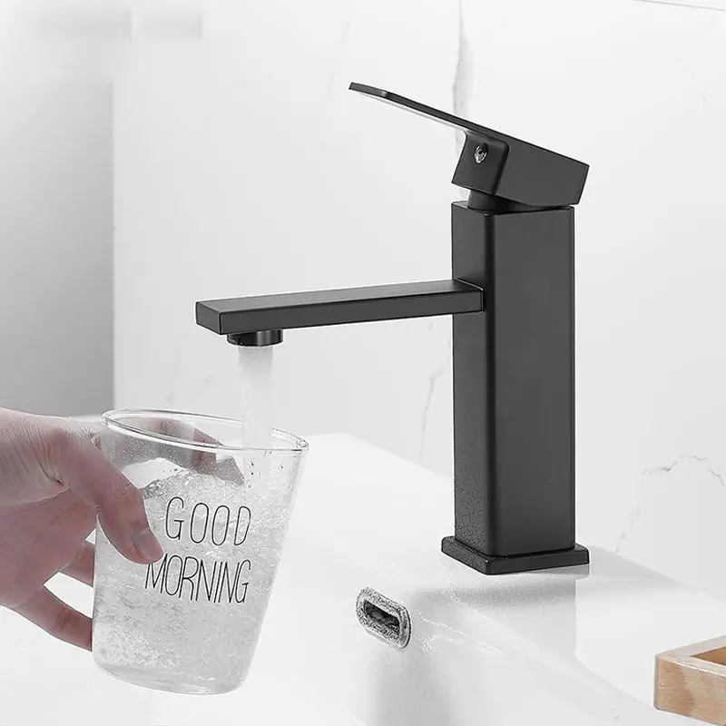 

Basin Faucet Bathroom Sink Deck Matte Black Lavatory Sink Tap Crane Brushed Hot Cold Mixer Taps Stainless Steel Overflow Nozzle