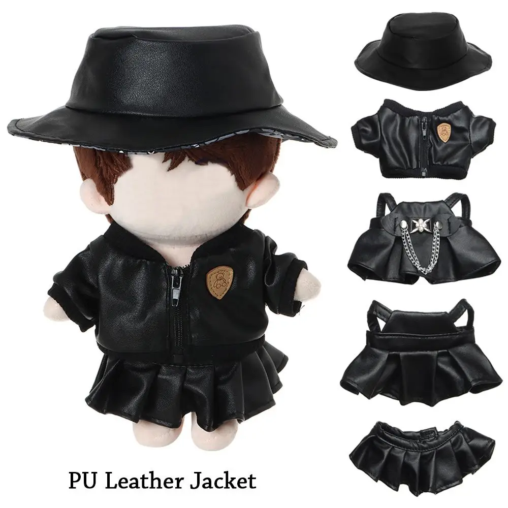 

20cm Plush Doll's Clothes Outfit Accessories for Idol Dolls Fashion Doll PU Leather Jacket Doll Hat Skirt Suit Clothing Doll Ove