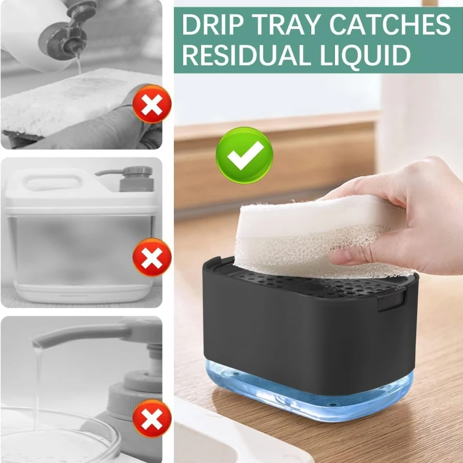 Soap Dispenser Dish soap dispenser and sponge holder soap liquid pump dispenser kitchen detergent press box for Kitchen Bathroom