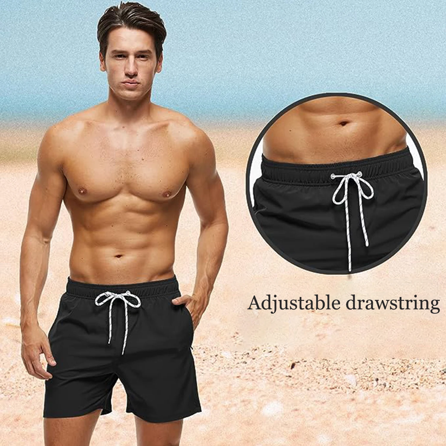 Mens Swim Trunks Compression Liner 2 in 1 Quick-Dry Swimming Shorts Zipper Pockets