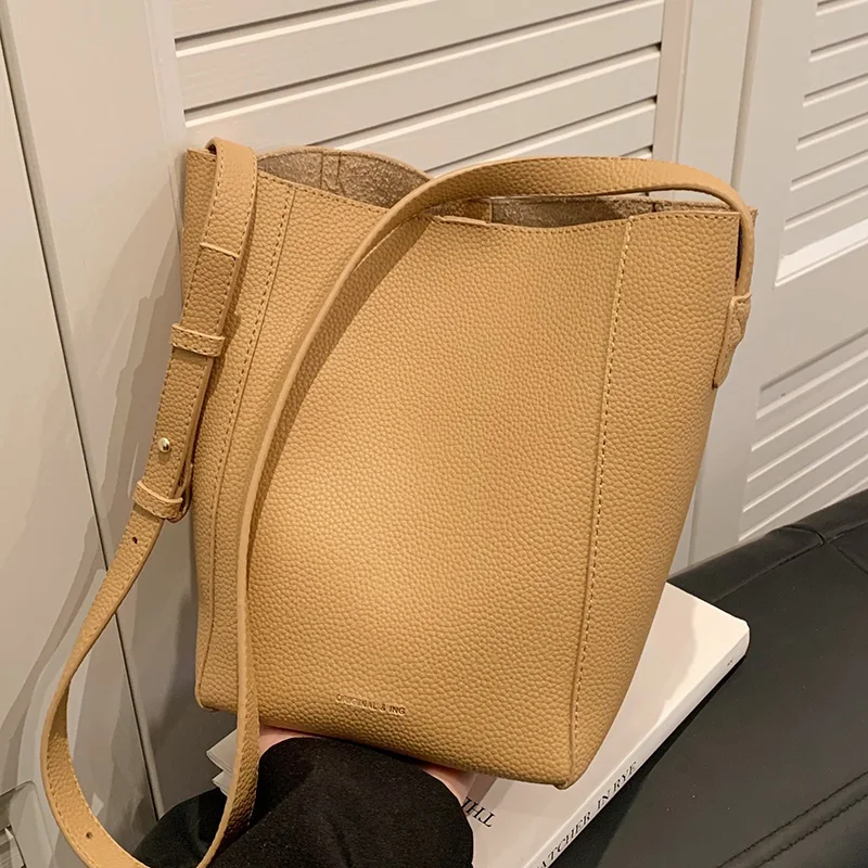 

Vintage Women's Pu Leather Bucket Bags Handbag Large Capacity Tote 2023 Fashion Female Simple Shoulder Bags Casual Crossbody Bag