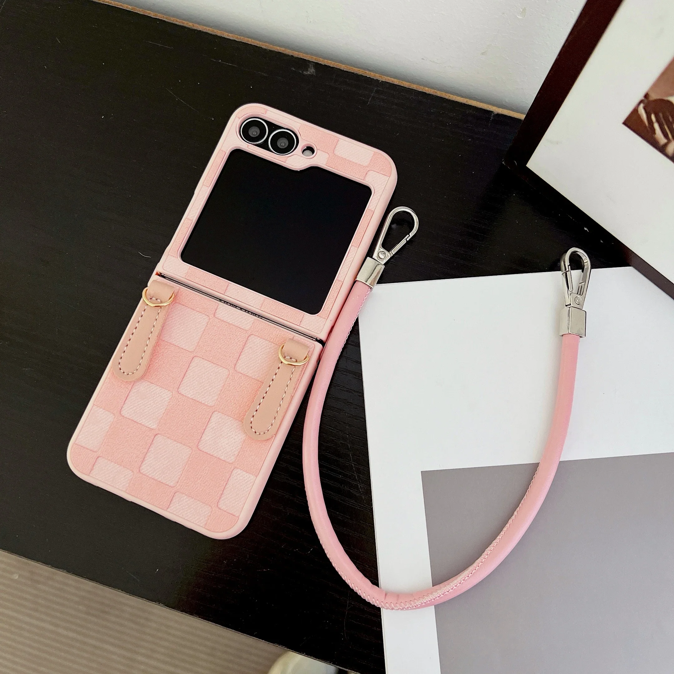Plaid PU Leather Wrist Strap Shockproof Phone Case Cover