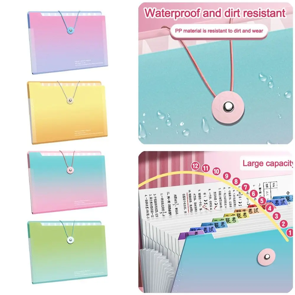 Gradient Color Waterproof Document Bag Large Capacity File Organizer Envelope Folder