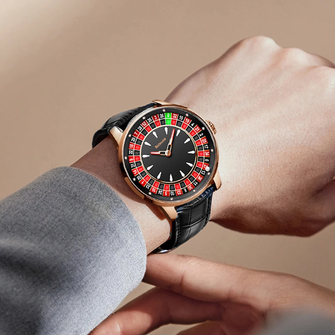 RICHARD V2 Mechanical Watch Rotating Dial Las Vegas Roulette Desktop Theme Automatic Watch Men's Diamond Luminous Hands