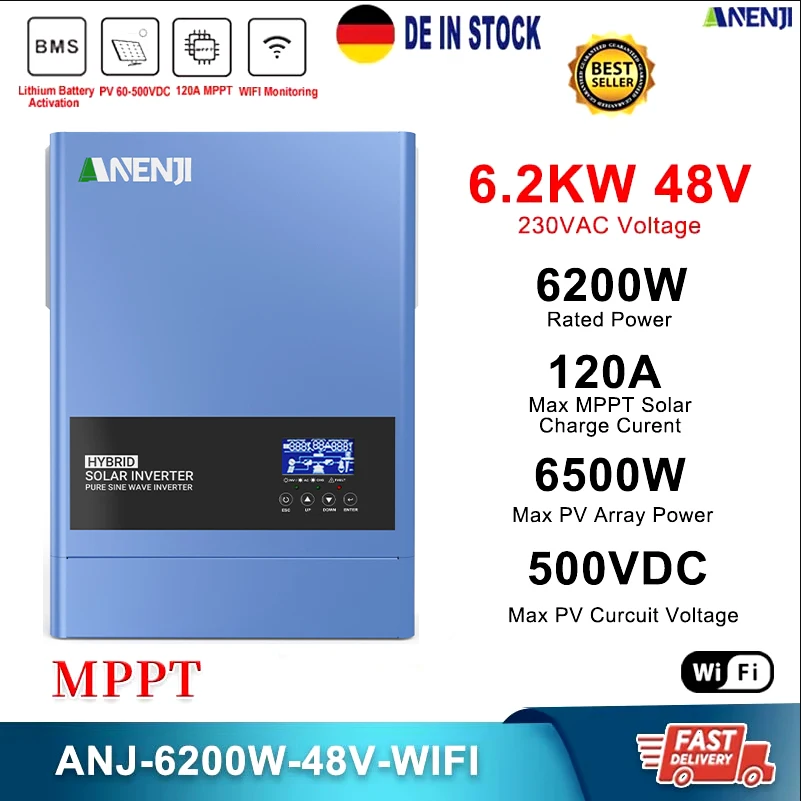 6.2KW Hybrid Solar Inverter 48V 230V Photovoltaic Inverter Pure Sine On/Off Grid Built-in 120A MPPT Solar Charge Controller solar inverter,sine wave inverter,power inverter