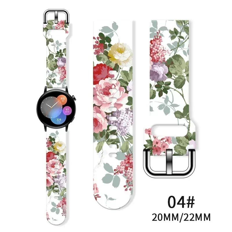

Ремешок силиконовый для Samsung Galaxy Watch 3/46 мм 4 2 мм/active 2/46 Gear S3 Frontier/S2/Huawei GT 2/2E с цветами, 20 мм 22 мм