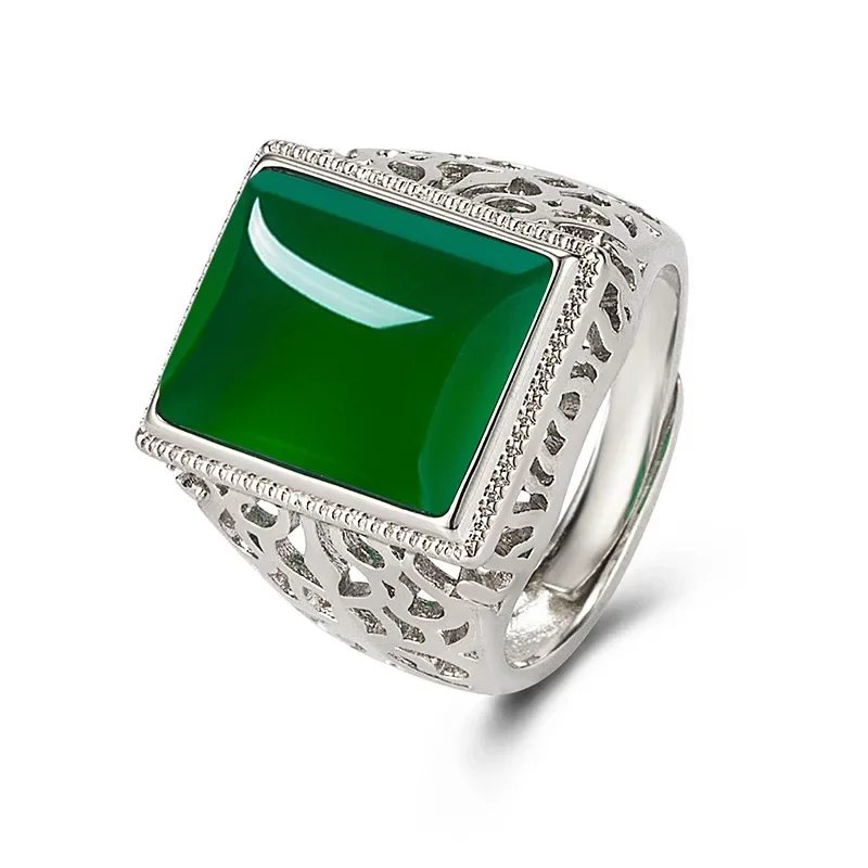 

Jade Rings for Women Jewelry Talismans Amulet Fashion 925 Silver Adjustable Ring Natural Stone Gift Carved Vintage Gemstone