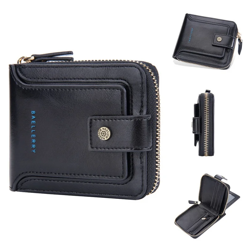 Portafoglio da uomo in pelle PU fashion multi slot card holder borsa da uomo con cerniera corta portafogli pieghevoli maschili