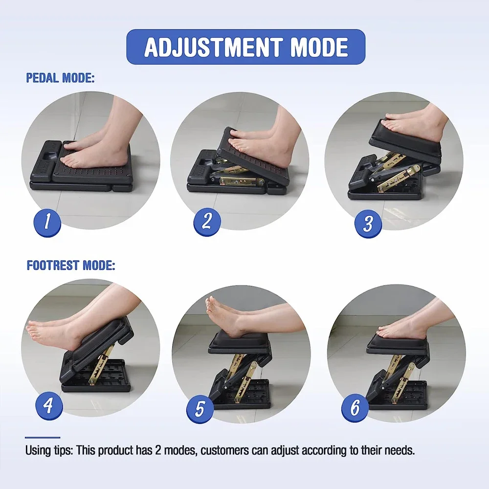 Adjustable Footrest Removable Foam Cushion Under Desk Footrest with Massage Beads for Car Household Office Stool 4-Level Height