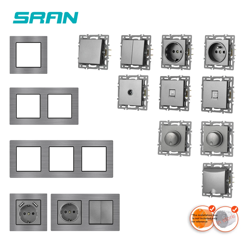 SRAN F9 Series Gray Aluminum alloy Panel Light switch EU French