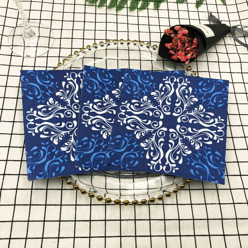10/20pcs/Pac Colourful Printed Napkin Blue Flower Creative Square Paper Napkin Wedding Party Restaurant Folding Mouth Cloths paper napkins
