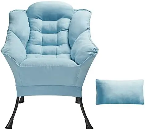 

Luxury Fabric Accent Living Room Chair, Soft Lazy Sofa Chair with Lumbar Pillow, Bedroom Chair for Adults, Armrests and Side Poc