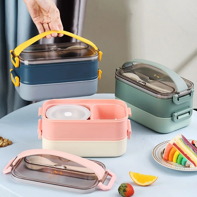 Stainless Steel Double-layer Lunch Box Soup Bowl Adult Microwave Student  Work Bentobox Food Storage Container Bento Containers