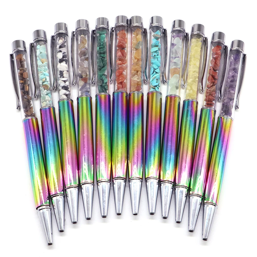 Colorful Crystal Ballpoint Pen Metal Stylus Touch Pen for Writing Stationery Office Supplies Natural Stones Craft Christmas Gift