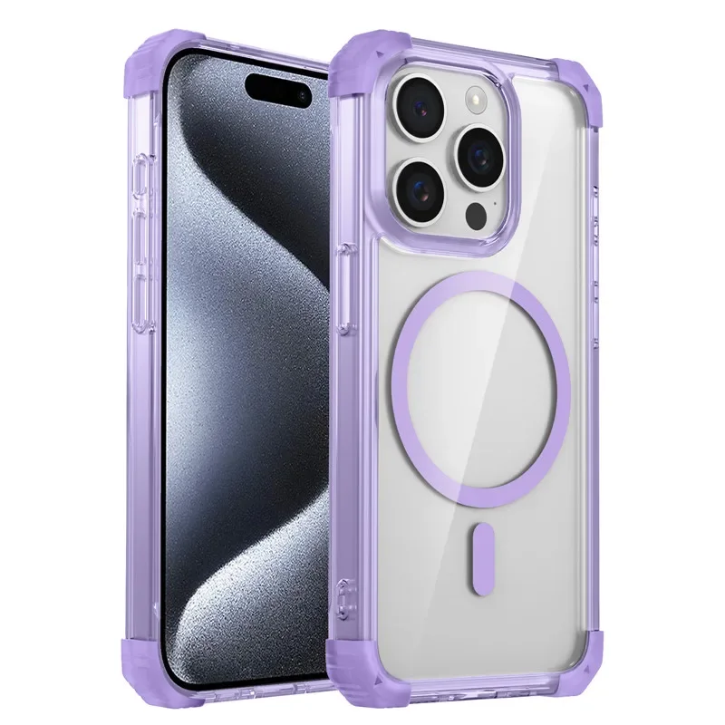 Enhanced Armor Shockproof Magnetic Wireless Charging Transparent Case with Magsafe Cover