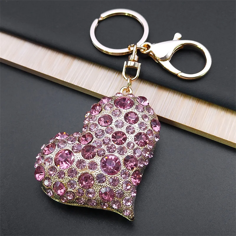 Y2k rosa Strass Liebe Herz Schlüssel anhänger für Frauen Mädchen Gold Farbe Metall Handtasche Anhänger Schlüssel ring Liebhaber Geschenk Schmuck k9233s01