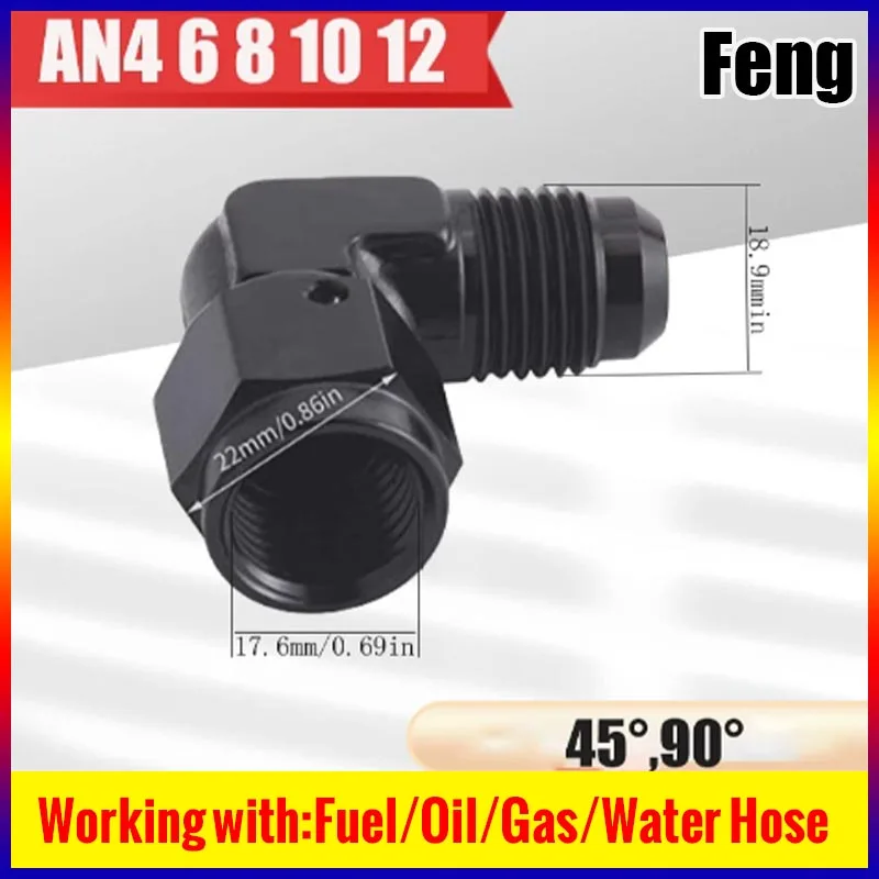 Oil Fuel Fittings End Fittings Female to Male Gas Push Lock AN4 AN6 AN8 AN10 AN12 Swivel Adaptors To Male Black 45 90 Degree