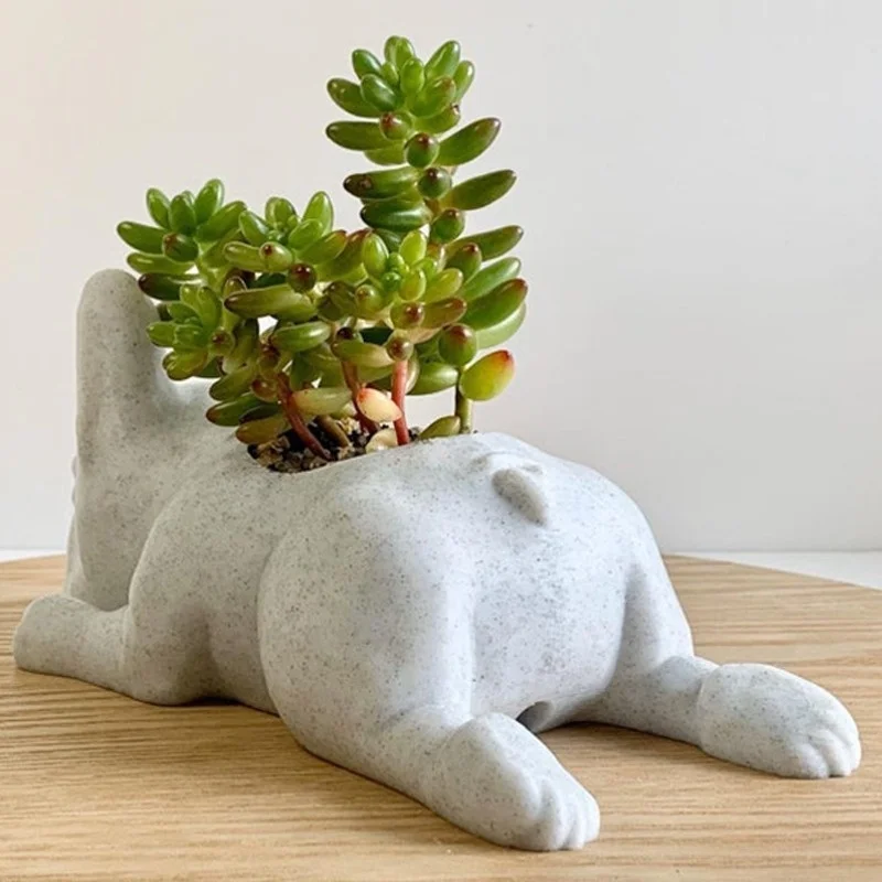 1 Pcs The Puppy Statue Planter Resin Ornament Succulents Flower Pot Home Office Desktop Garden Decoration 10x5x3.5cm