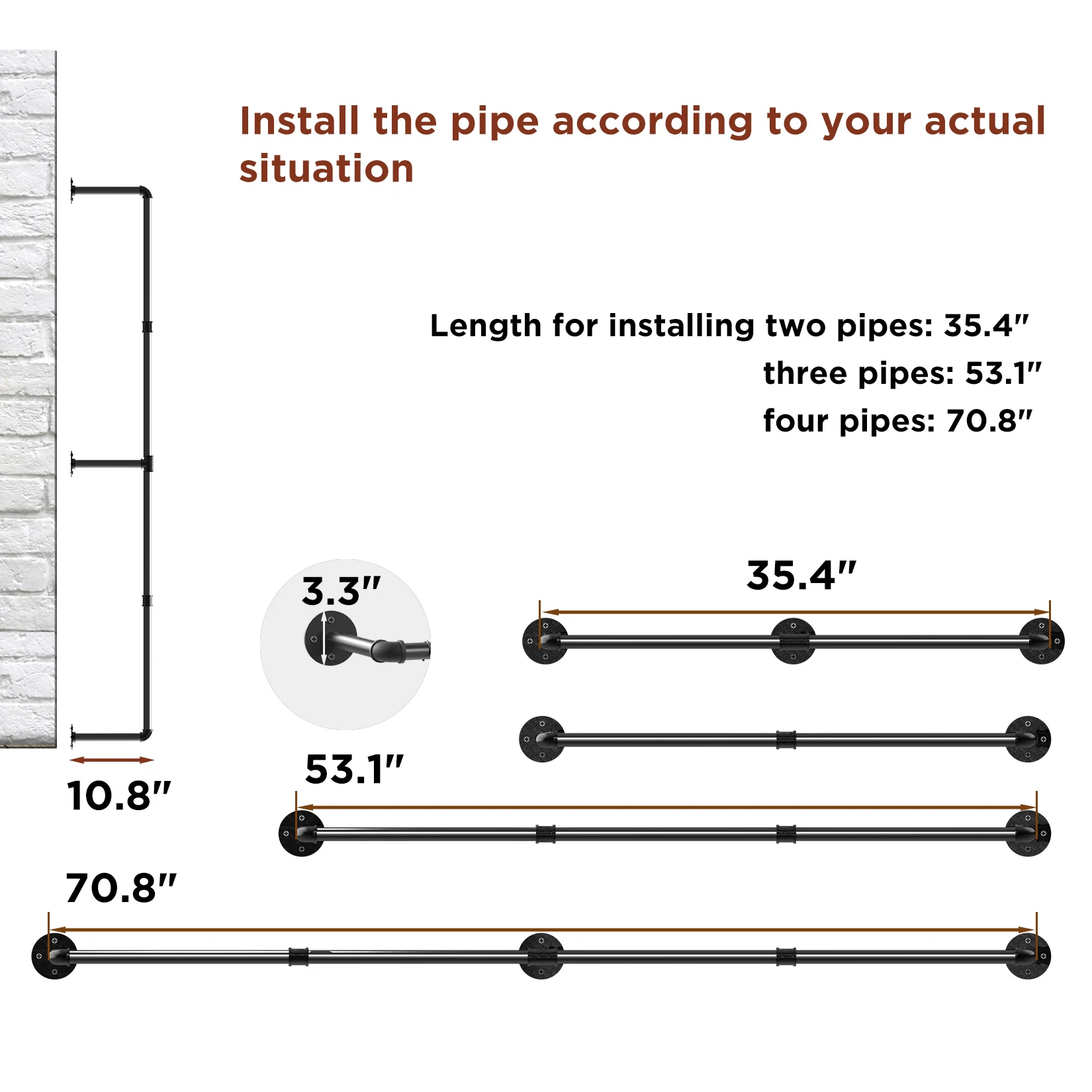 70.8 Inch Industrial Pipe Clothing Rack Wall Mounted Clothes Rail Garment Hanging Bar Rod Display Rack Closet Storage 4