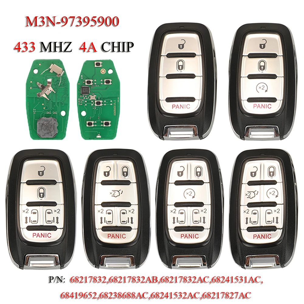 

jingyuqin M3N-97395900 Keyless Go Remote Smart Car Key For Chrysler Pacifica Voyager 2017+ 433MHZ 4A PCF7938X Chip 68217832AC