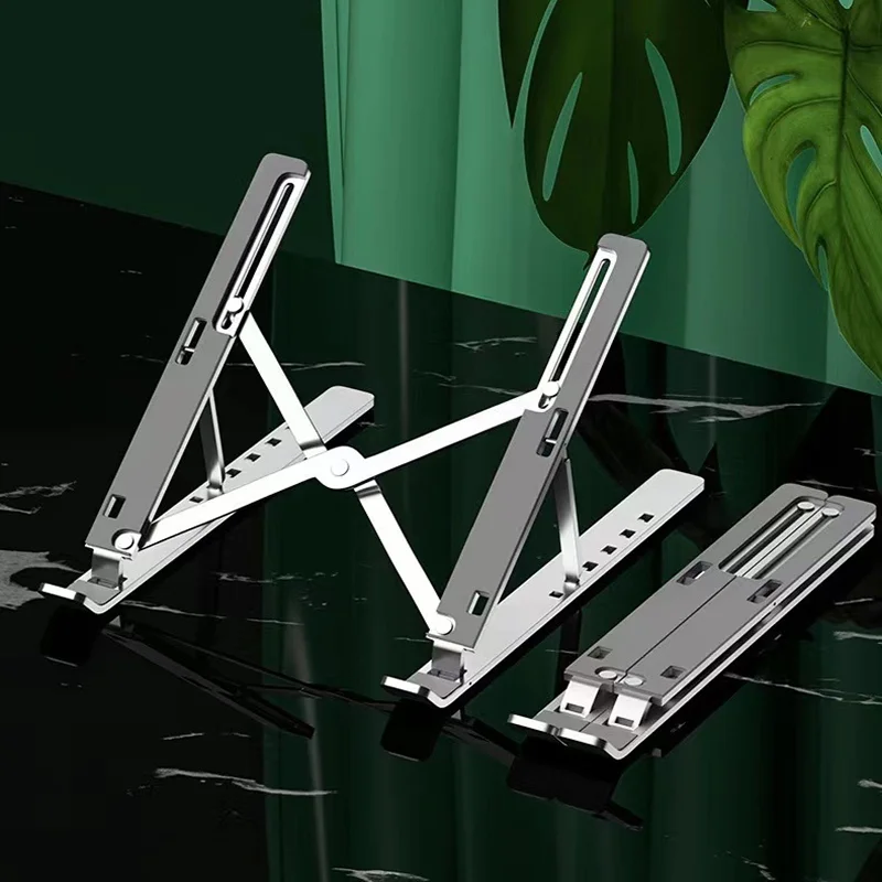 Sleek Adjustable Aluminum Portable Laptop Stand with Foldable Design and Non-Slip Cooling Support