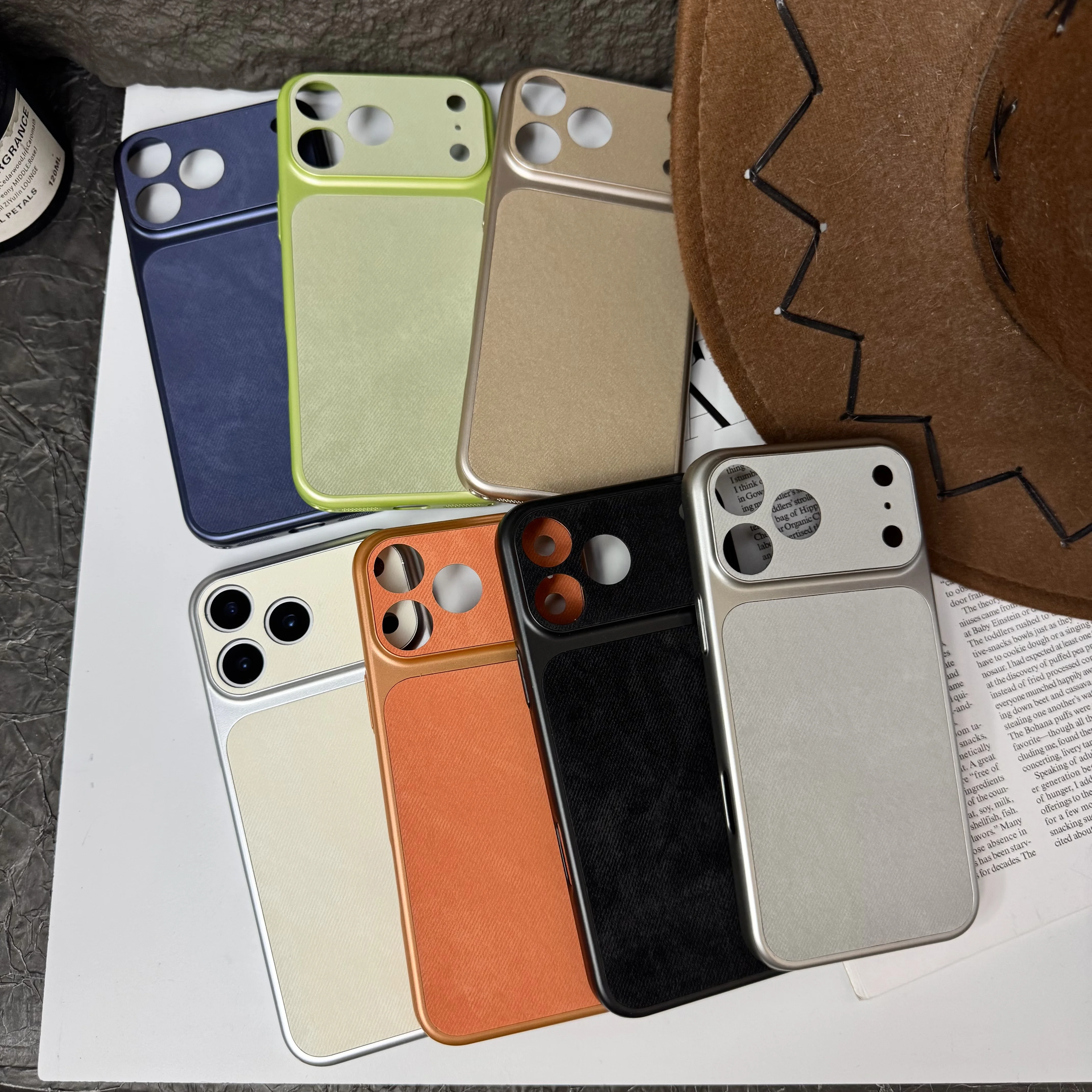 Denim Pattern Leather Phone Case with Large Window and Suede Shell