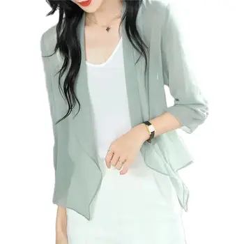 Chiffon Shawl Women Coat 2022 Summer Fashion Thin Loose Cardigan Top Ladies Wild Short Female Sun Protection Clothing Jacket 1