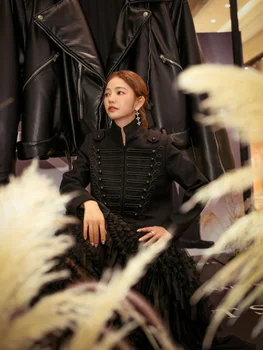 Veste Napoléon Vintage pour Femme, Col Montant Tendance, Manches Longues, Simple Boutonnage, Couleur Unie, Manteau Court Chic, Vêtement d'extérieur Style High Street 2026
