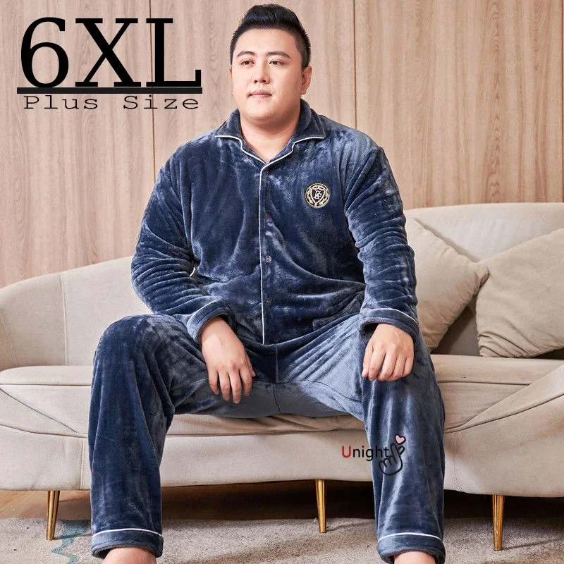 5XL 6XL Warm Men Winter Fleece Pajamas Man Thick Flannel Sleepwear Pajama Set Velvet Nightwear Home Cloths Pyjama Pijama