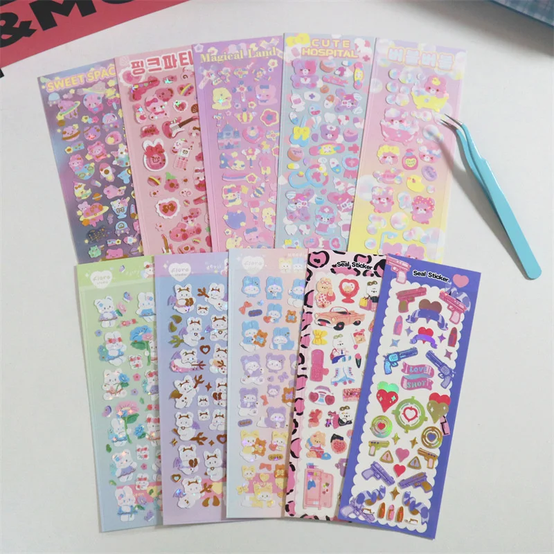 1Pc Kawaii Bear Rabbit Stickers Scrapbooking Decorative Ribbon Cute Sticker Korean DIY Diary Album Stick Label School Stationery