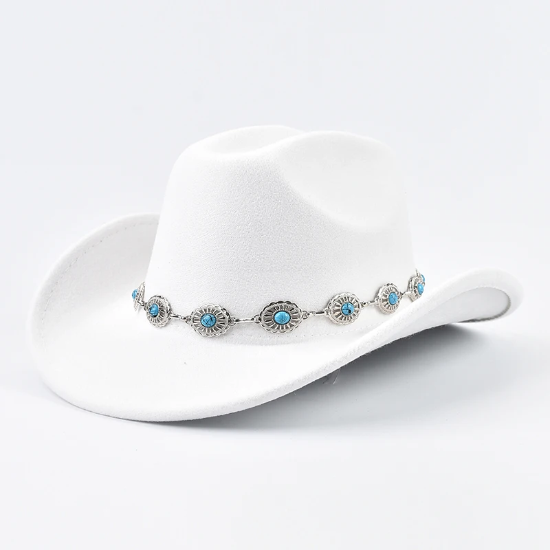 New Roll Up Brim Western Style Cowgirl Hat Fashions Lady Felt Jazz Hats Women Girls Party Cowboy Hat Sombrero Hombre