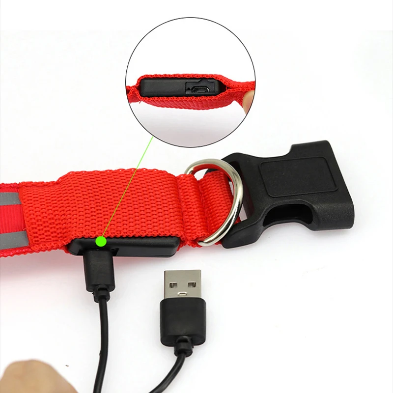 Dog Collar USB Rechargeable/Button Battery Luminous Flashing LED Reflective for Cats