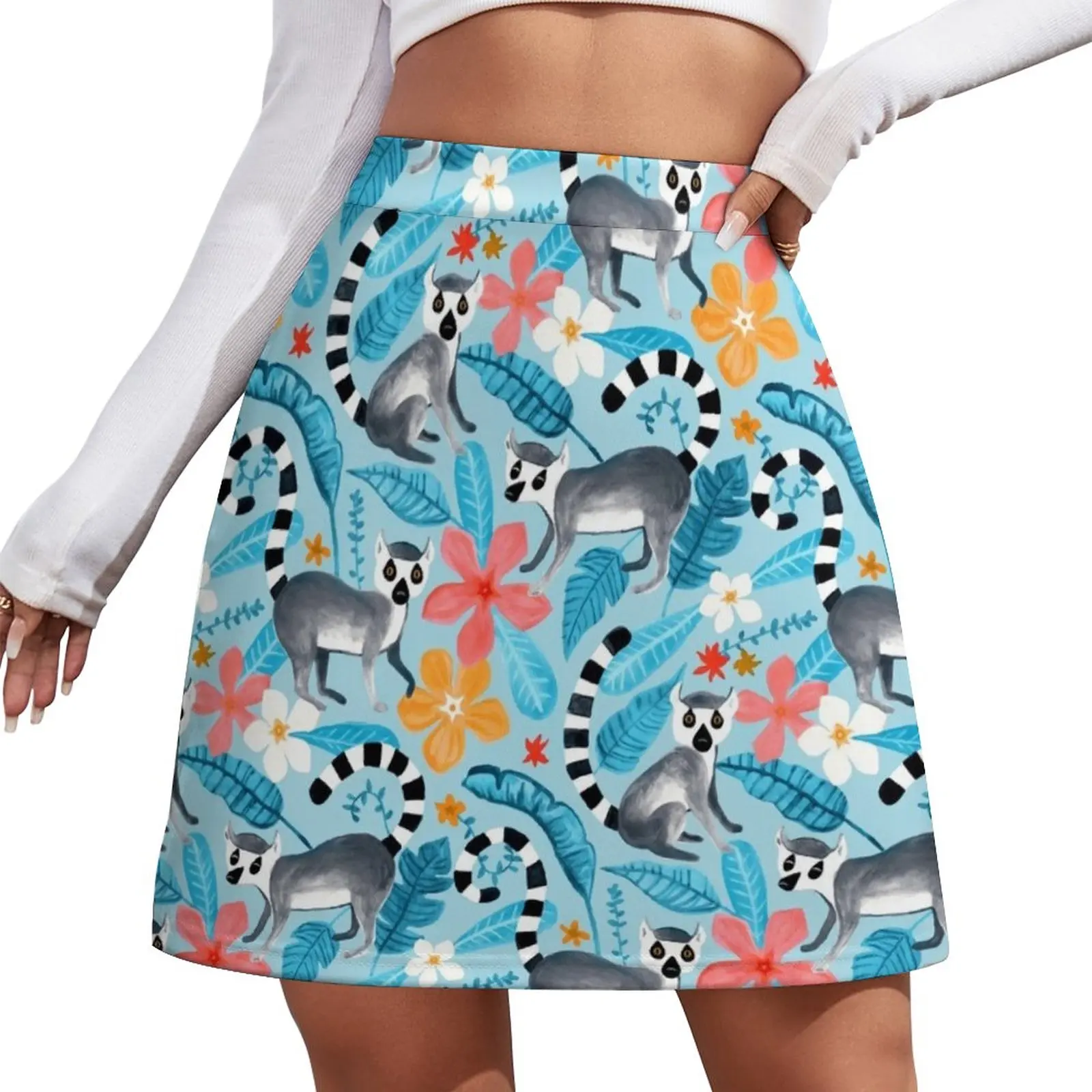 

Gouache Lemur Land on Blue Mini Skirt skirt women Summer women's clothing