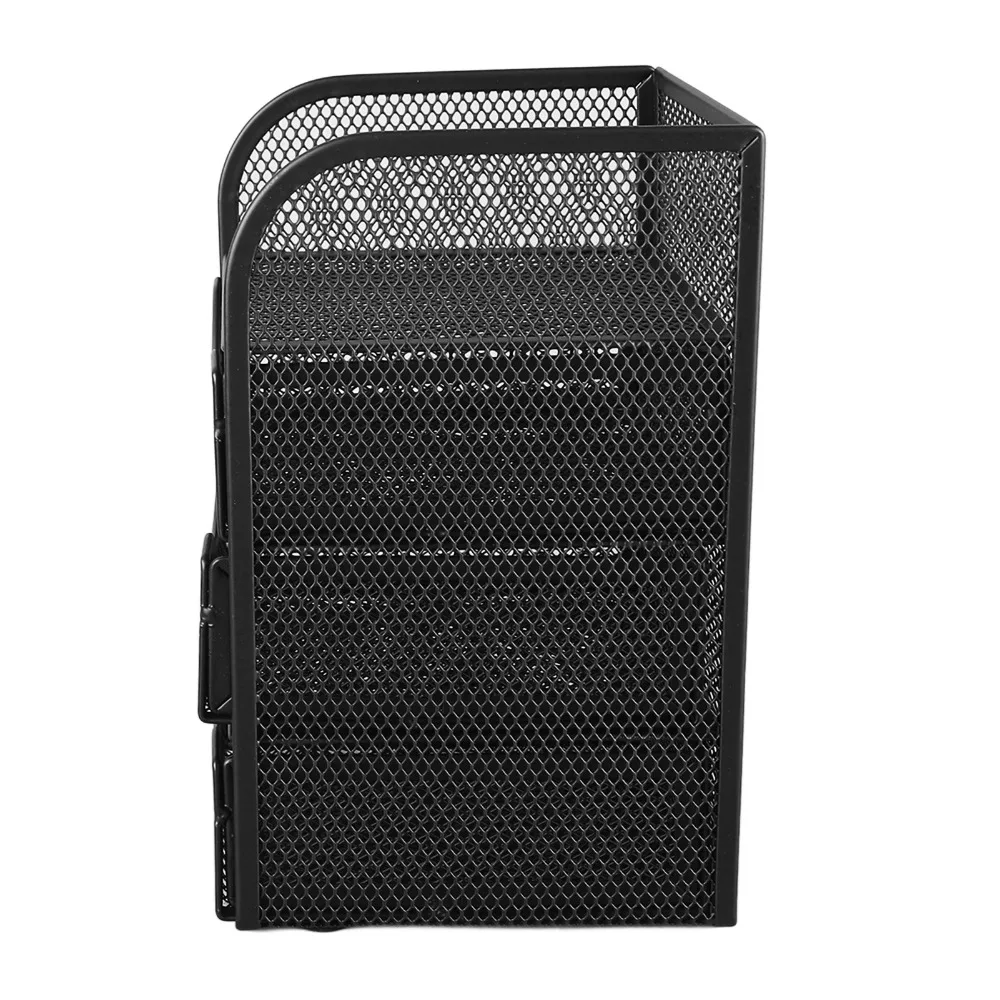 Black Metal Wire Mesh Desk Organizer with 3 Drawers - Multifunctional Stationery Holder