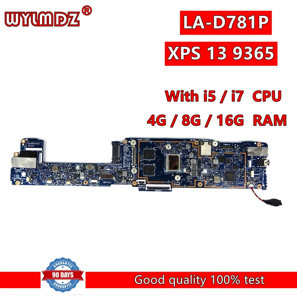 

Рандомная плата BAZ80/CAZ80 с процессором i5/i7, 4 ГБ/8 ГБ/16 ГБ ОЗУ, материнская плата для ноутбука Dell XPS 13-9365-D3605TS, протестированная материнская плата 100%