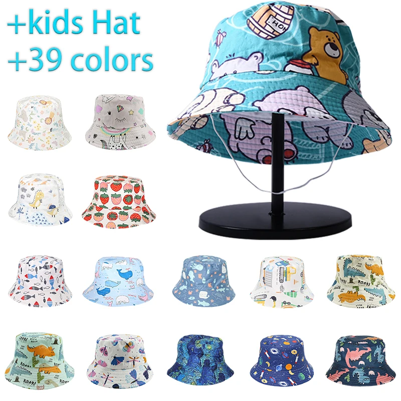 Panama Summer Children Cotton Cartoon Bucket Hat For Boys Printing Dinosaur  Baby Girls Sun Hat Flower Kids Bonnet 1