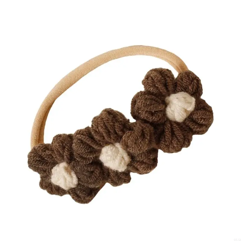 QX2D Weiches Baby-Stirnband für 100-Tage-Fotoshootings, elegante gestrickte Kopfbedeckung mit zartem Blumenmuster, bequem für – Detail 9