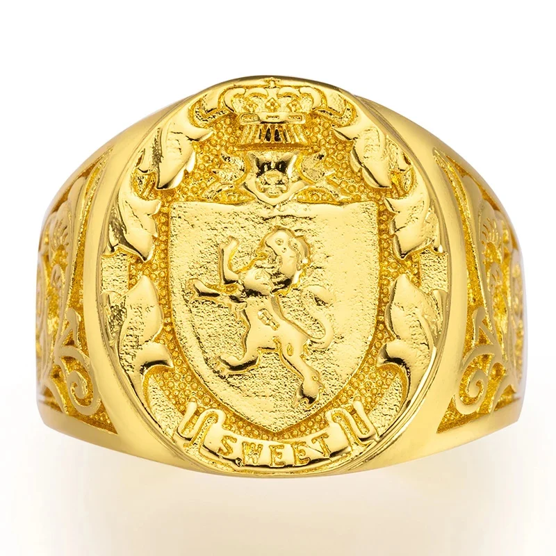 2024 new Spanish flag Male's 18K Yellow Gold Color Royal Seal