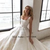 Customized Glitter Square Collar Sleeveless Wedding Dresses Empire Stretch Satin Prom Gowns Zipper Back New Sweep Train Vestido 3