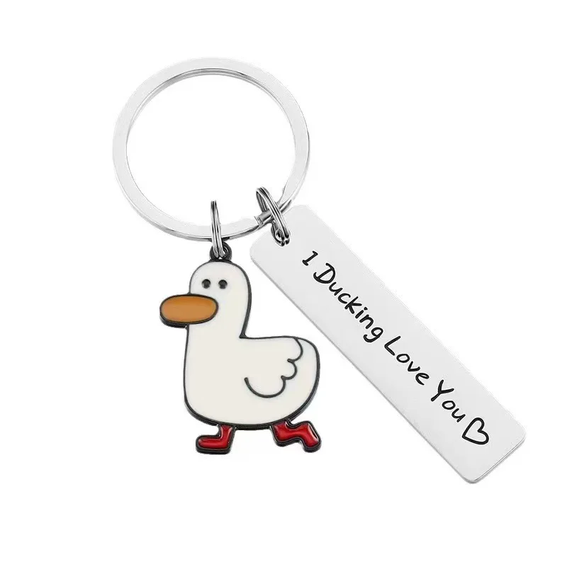 Cute Duck Stainless Steel Keychain - Creative Duckling Keyring for Backpack, Pet Lover Gift & Student Accessory