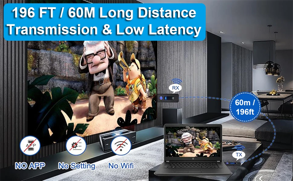 60m Wireless HDMI Video Transmitter and Receiver Extender kit TV Stick Dongle Ad