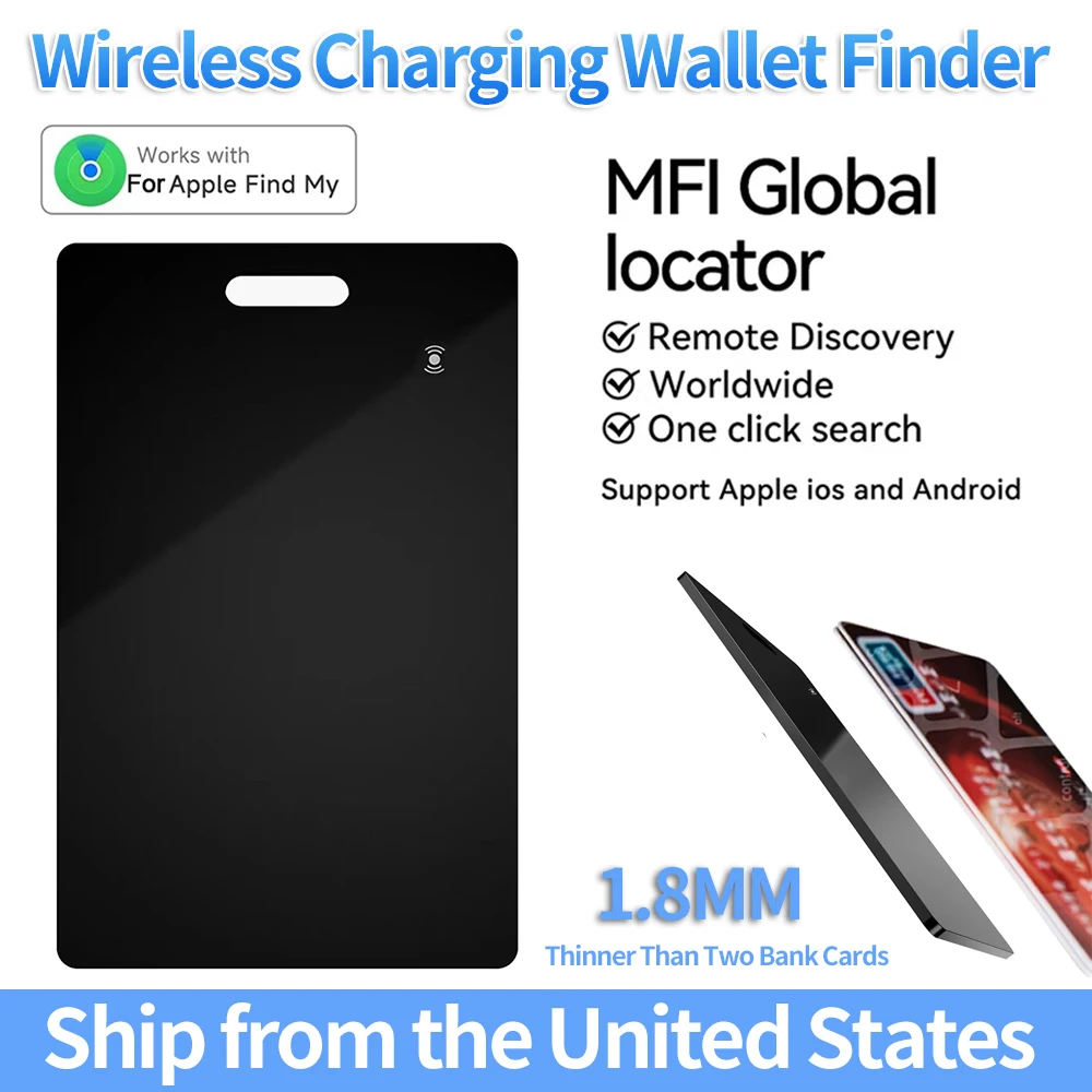 Smart Wallet Track Card Location Tracking Device Wireless Charging Wallet Phone Finder Works with Apple Find My Item Tracker Tag