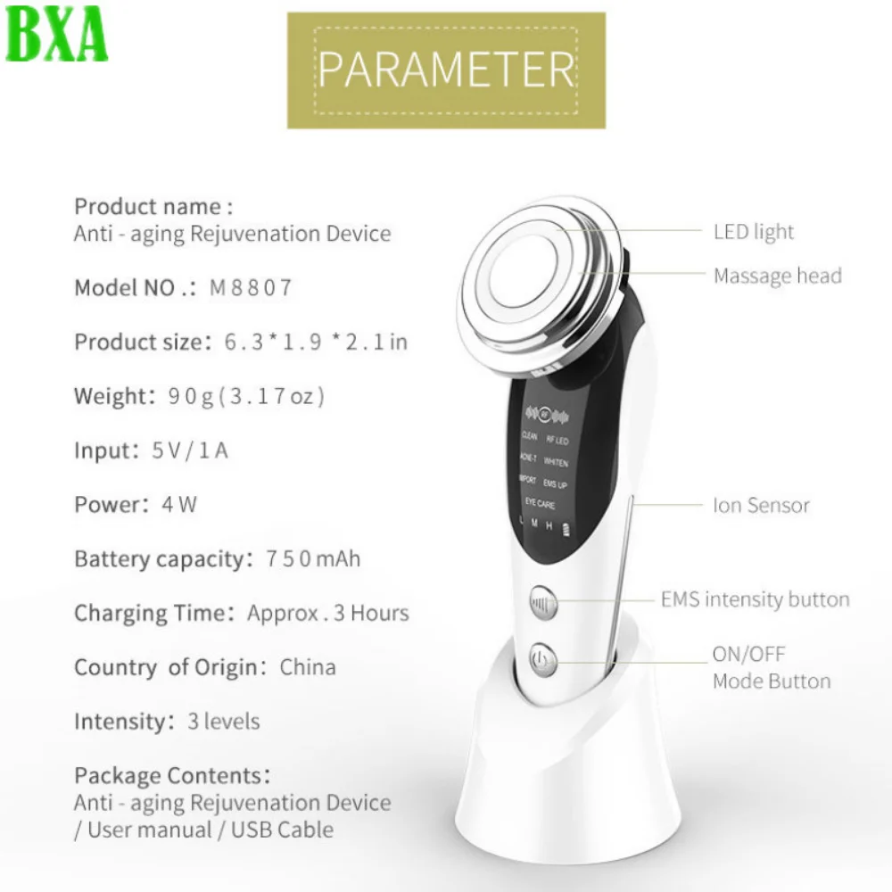 New 7in1 Face Lifting Device EMS LED Light Therapy Skin Rejuvenation Anti Aging Wrinkle Removal Facial Massager Beauty Apparatu