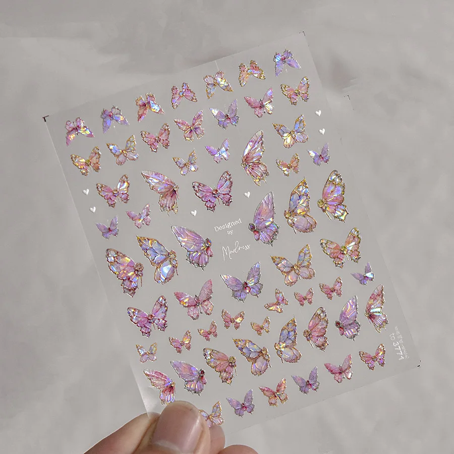 5D Embossed Aurora Butterfly Nail Art Stickers Self Adhesive Decals for Nails Decoration DIY 3D Acrylic Nail Supplies Parts 1Pcs
