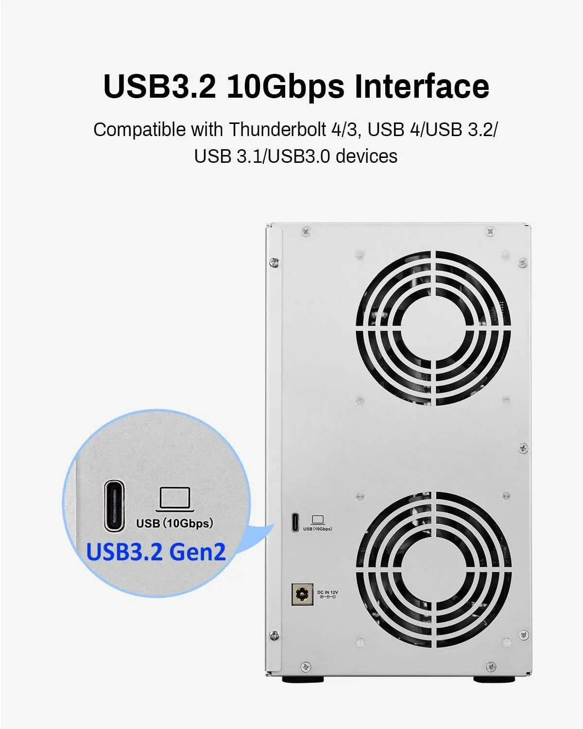 TERRAMASTER D6-320 외장 하드 드라이브 인클로저 USB 3.2 Gen2 10Gbps 타입-C HDD 스토리지 핫 스와핑 플러그 앤 플레이 (디스크 없음)