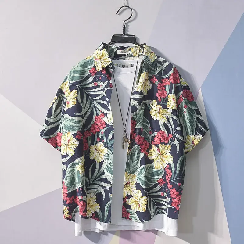 

Одежда, забавный мужской топ, гавайская Мужская рубашка и блузка с цветочным принтом, красочный, в Корейском стиле, крутая мода, 2024 Xxl, лето I