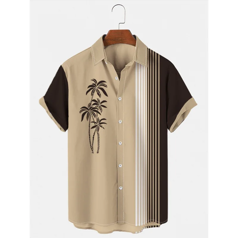 

2024 Cross border European and American Hawaiian shirt 3D printed coconut tree beach cardigan short sleeved men's shirt large