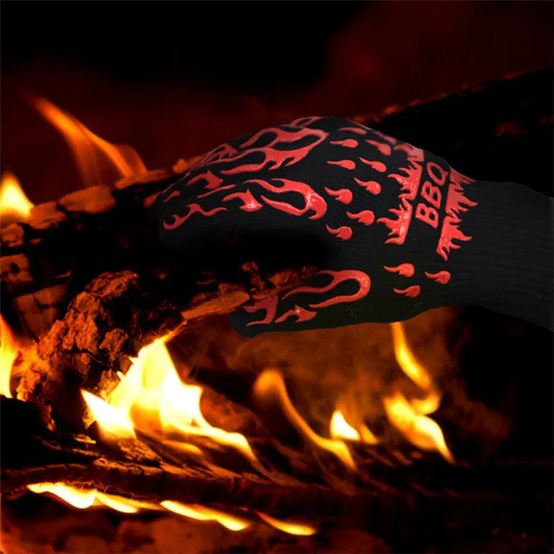 Stück BBQ Handschuhe Mikrowelle Handschuhe Hohe Temperatur Widerstand Grill Handschuh Backofen Mitts 500 800 Grad Feuerfest Grill Handschuh – Detail 1