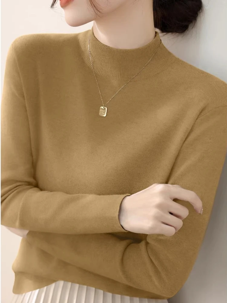 سترة نسائية بياقة مدورة من AOSSVIAO موضة 2025 بلوزات نسائية محبوكة بلون سادة وأكمام طويلة سترة بطبقة أساسية 4